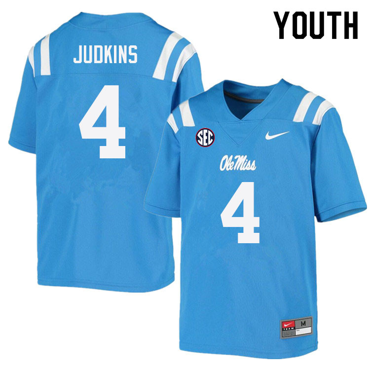 Quinshon Judkins Ole Miss Rebels NCAA Youth Powder Blue #4 Stitched Limited College Football Jersey WSS7658IX
